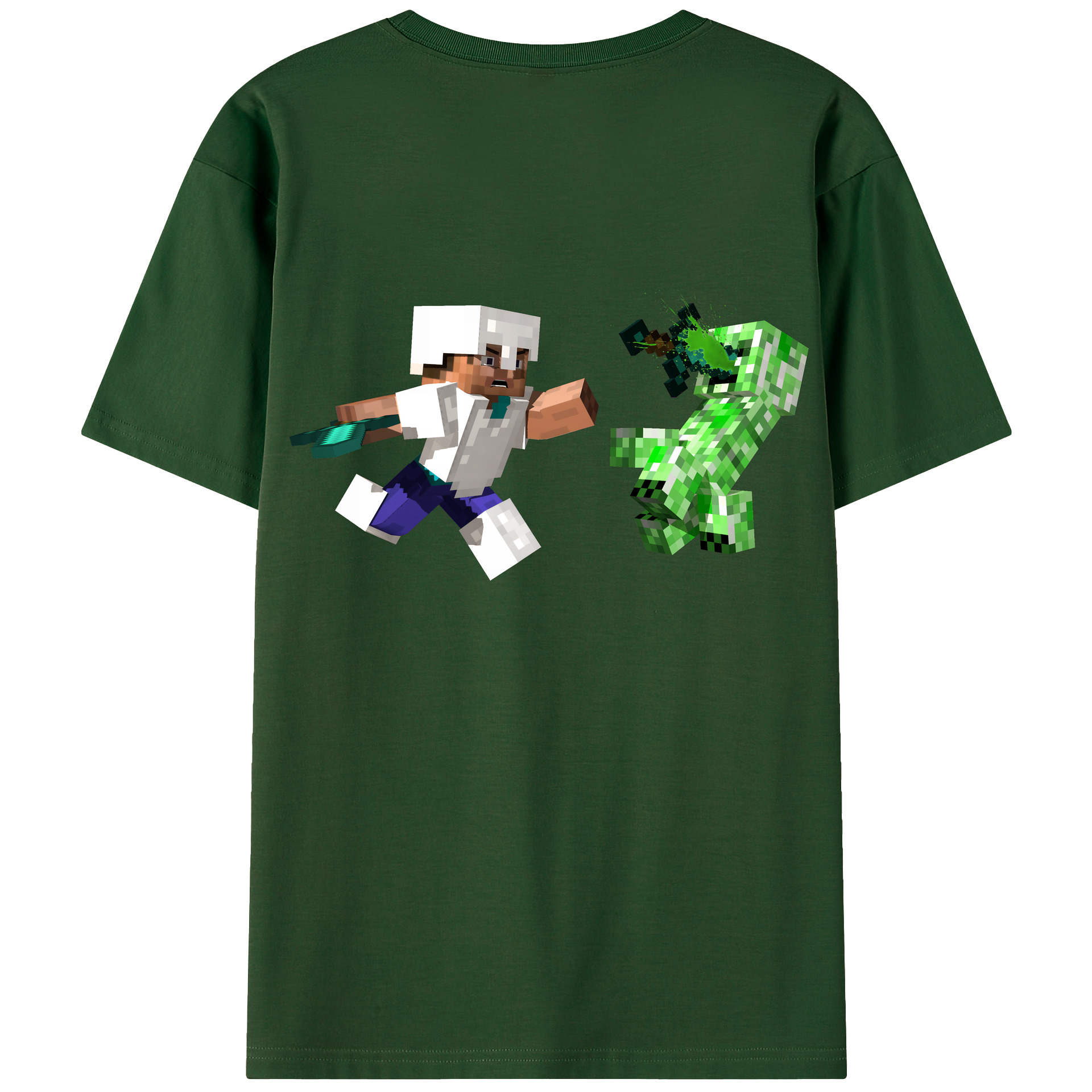 （画像用） マインクラフト ブロックの世界 Minecraft MC Block world 綿100％半袖Tシャツ（背面プリント）